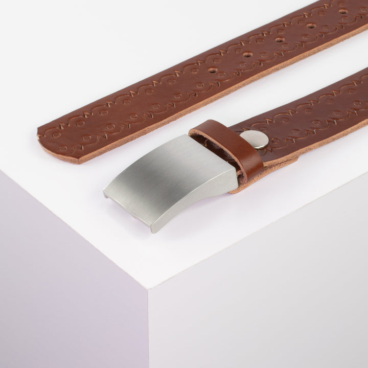 Ledergürtel 3,5cm mit Schnalle London cognac Lochwelle