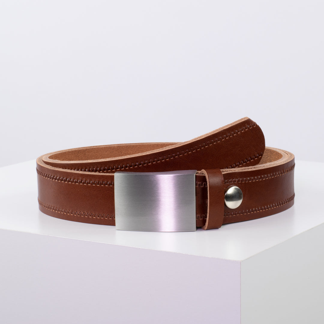 Ledergürtel 3,5cm mit Schnalle London cognac Reißverschluss