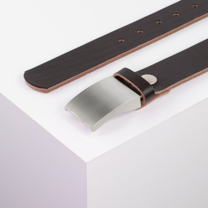 Ledergürtel 3,5cm mit Schnalle London dunkelbraun ohne Muster