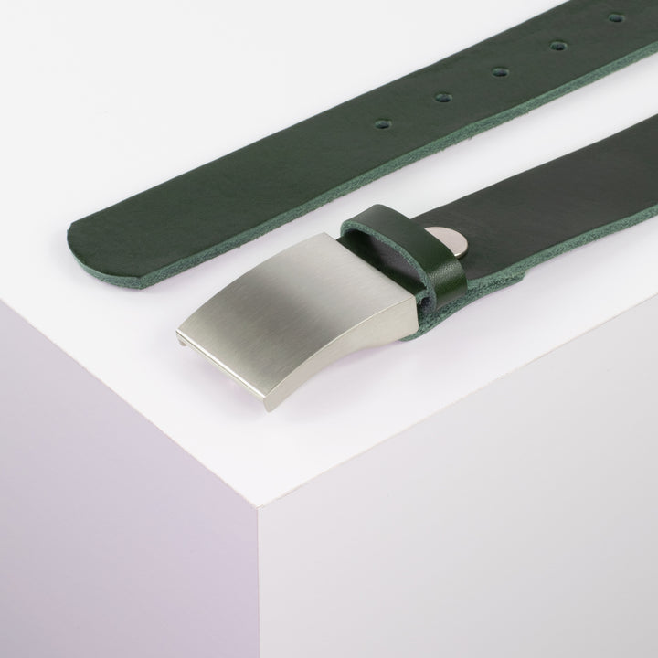 Ledergürtel 3,5cm mit Schnalle London grün ohne Muster