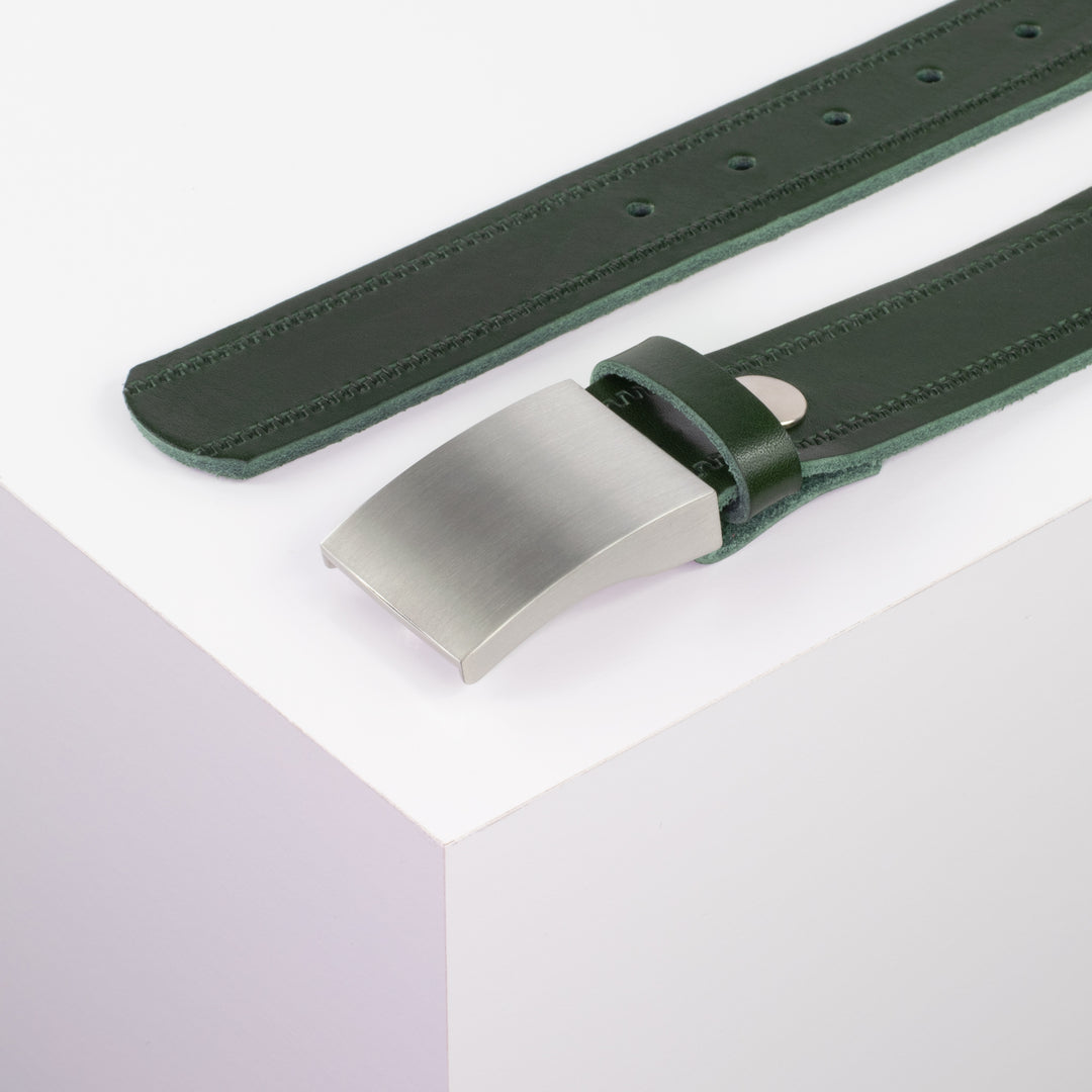 Ledergürtel 3,5cm mit Schnalle London grün Reißverschluss