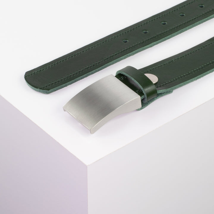 Ledergürtel 3,5cm mit Schnalle London grün Reißverschluss