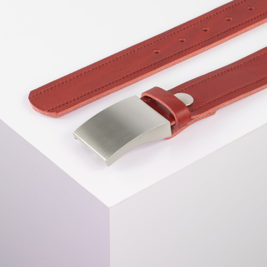 Ledergürtel 3,5cm mit Schnalle London rot Reißverschluss