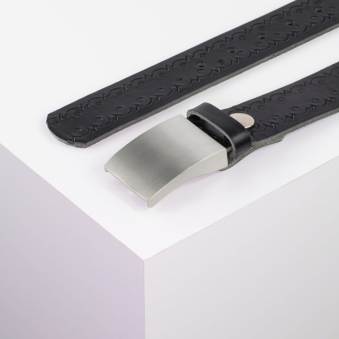 Ledergürtel 3,5cm mit Schnalle London schwarz Lochwelle
