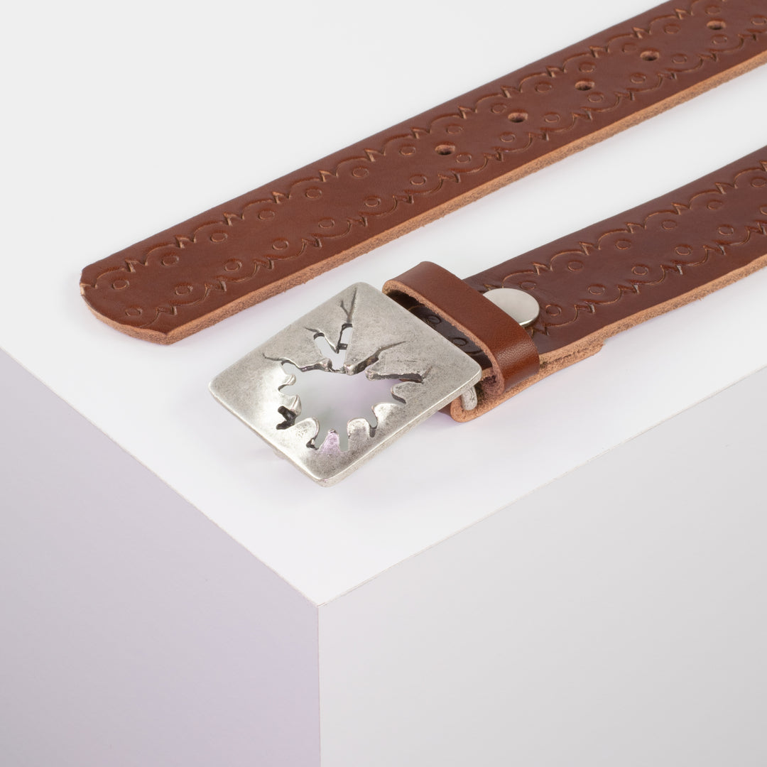 Ledergürtel 3,5cm mit Schnalle Vesuvio silber cognac Lochwelle