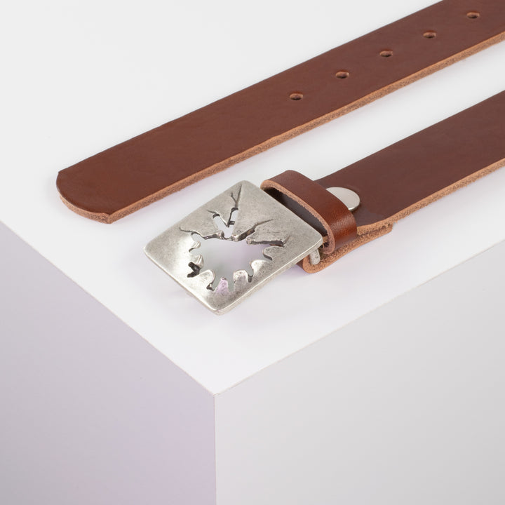 Ledergürtel 3,5cm mit Schnalle Vesuvio silber cognac ohne Muster