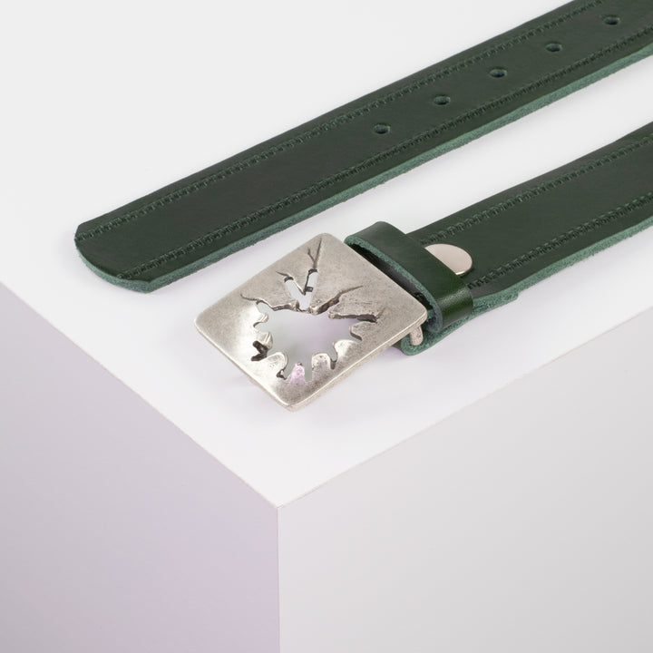 Ledergürtel 3,5cm mit Schnalle Vesuvio silber grün Reißverschluss