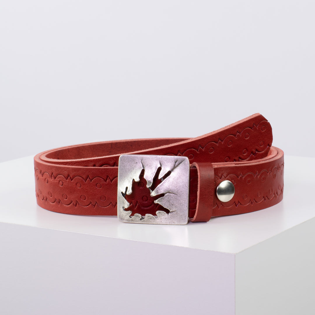 Ledergürtel 3,5cm mit Schnalle Vesuvio silber rot Lochwelle