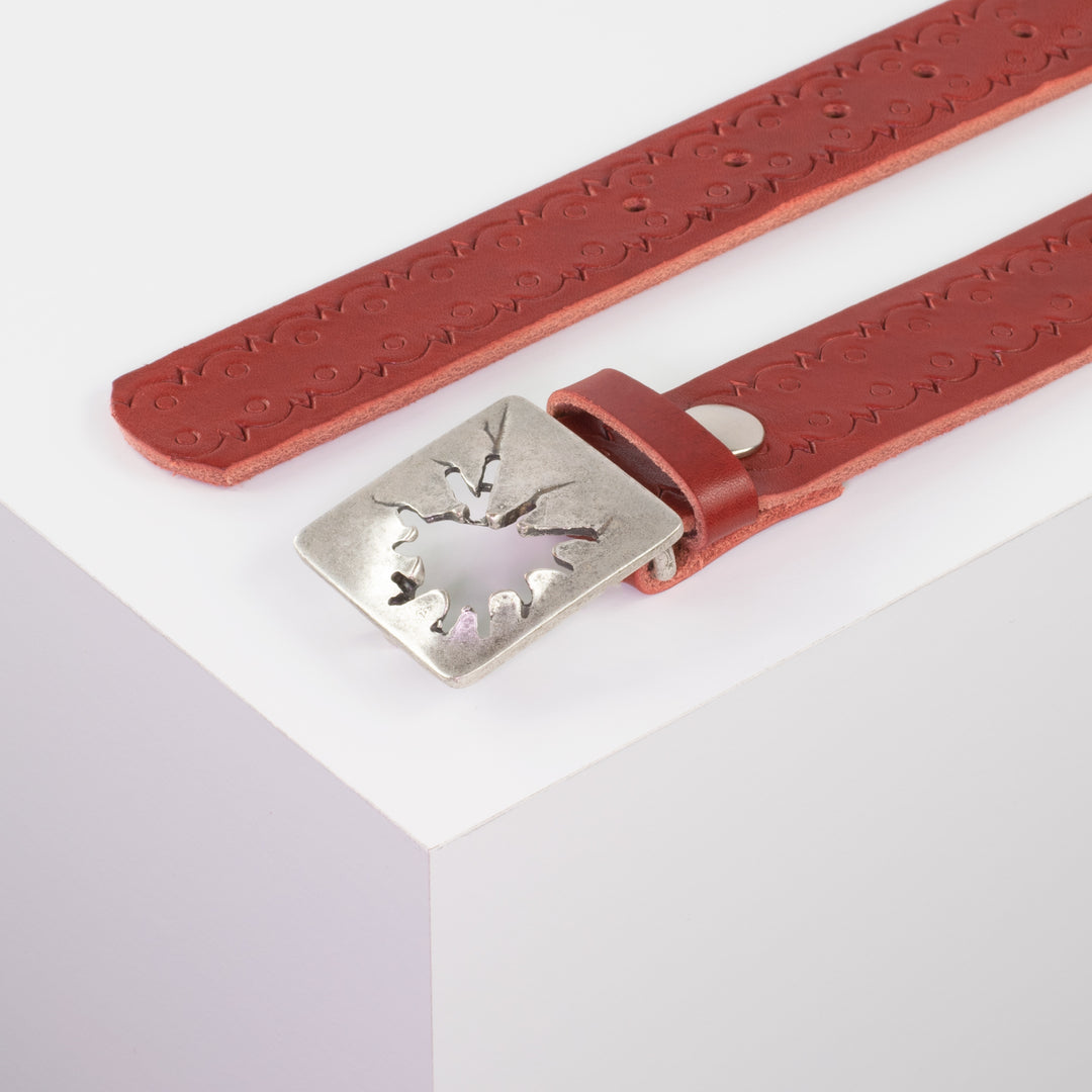 Ledergürtel 3,5cm mit Schnalle Vesuvio silber rot Lochwelle