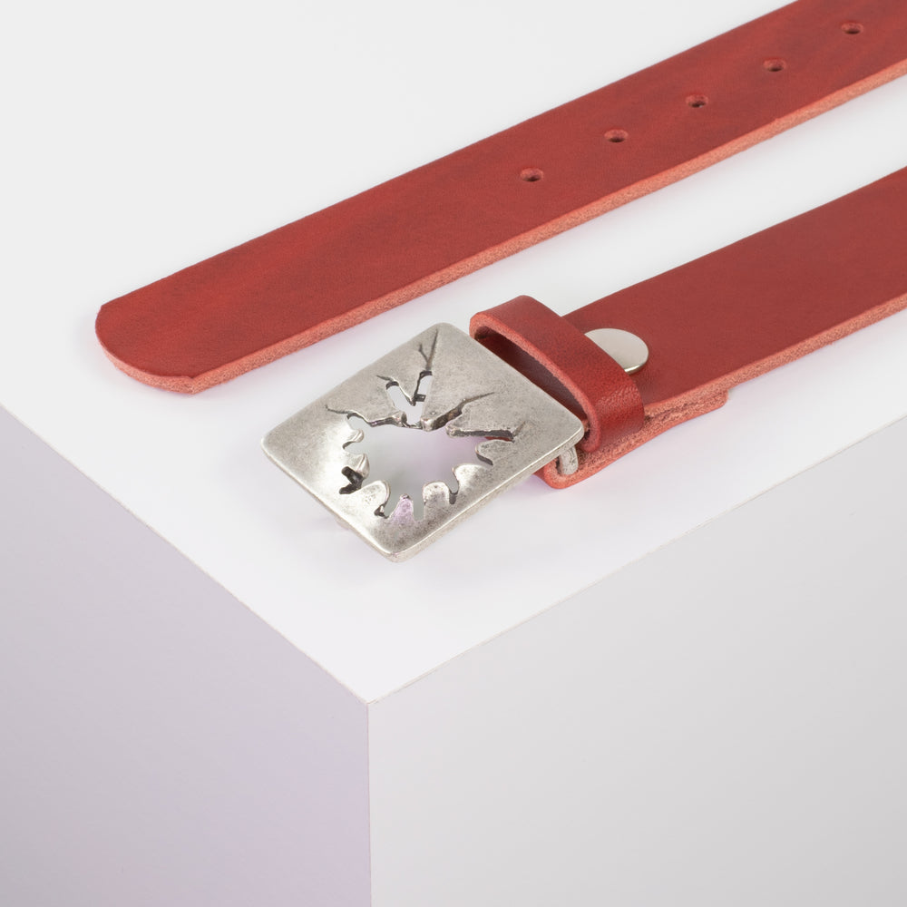 Ledergürtel 3,5cm mit Schnalle Vesuvio silber rot ohne Muster
