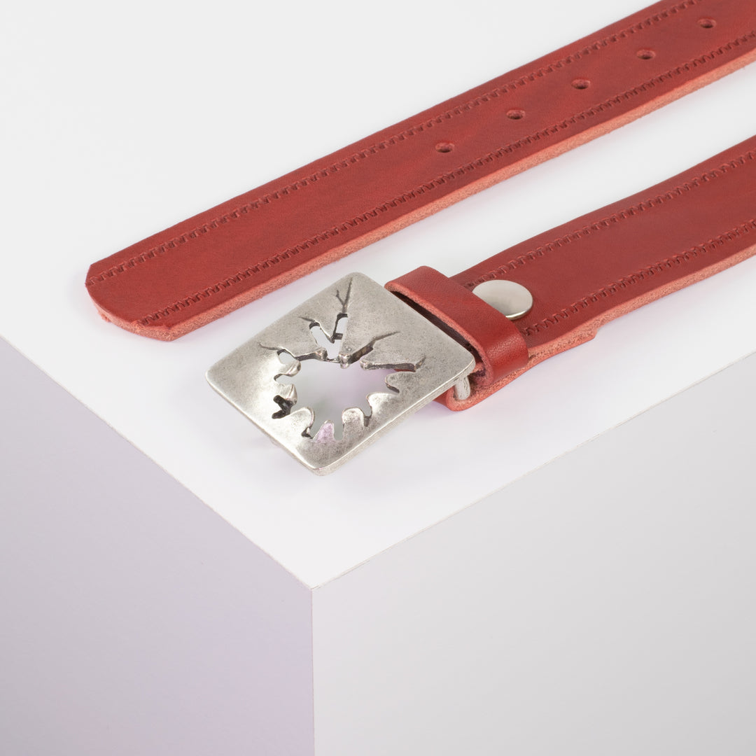 Ledergürtel 3,5cm mit Schnalle Vesuvio silber rot Reißverschluss