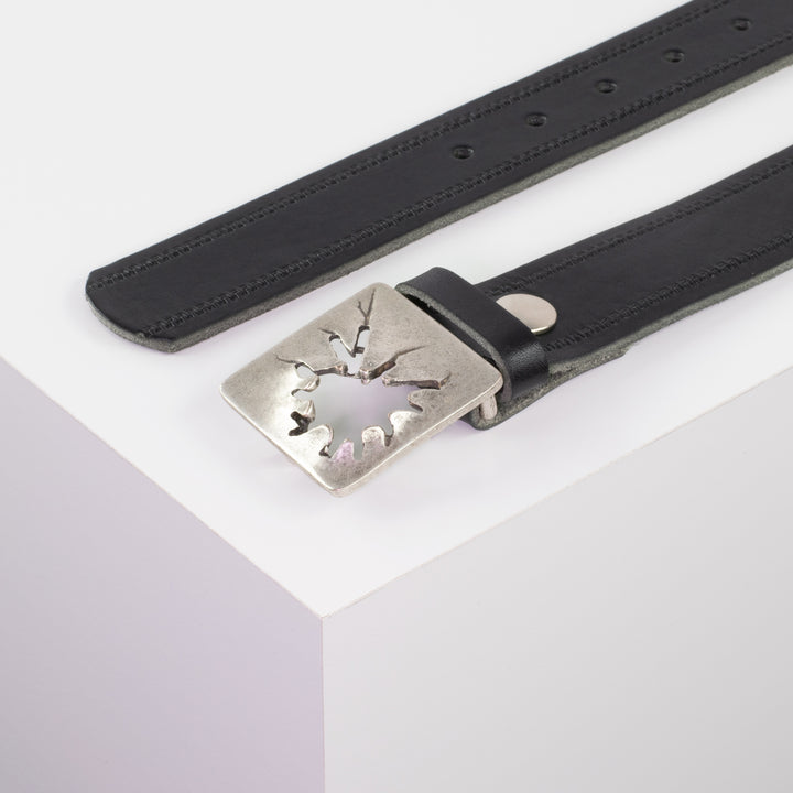 Ledergürtel 3,5cm mit Schnalle Vesuvio silber schwarz Reißverschluss