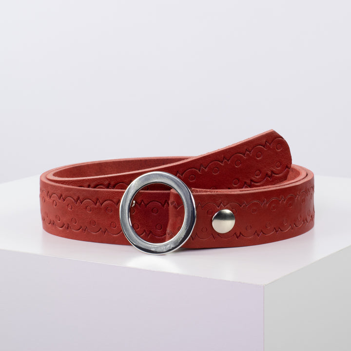 Ledergürtel 3,5cm mit Schnalle Ronda rot Lochwelle