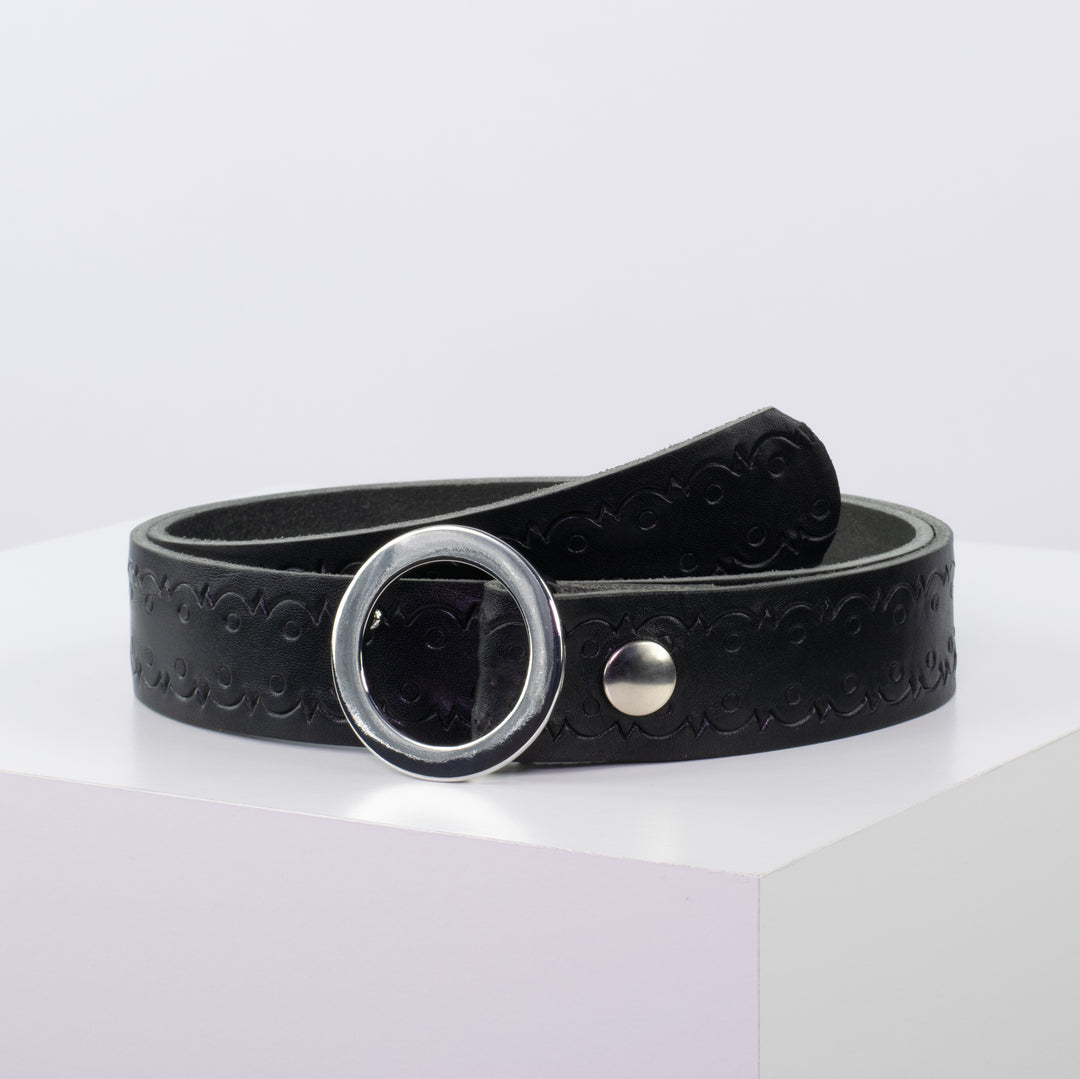 Ledergürtel 3,5cm mit Schnalle Ronda schwarz Lochwelle