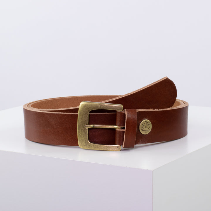 Ledergürtel 3,5cm mit Schnalle Madrid messing cognac ohne Muster