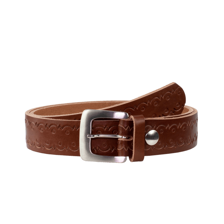 Ledergürtel 3,5cm mit Schnalle Madrid silber glänzend cognac Lochwelle