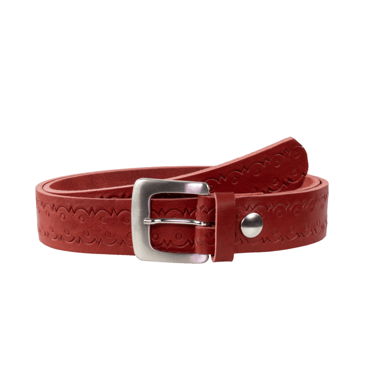Ledergürtel 3,5cm mit Schnalle Madrid silber glänzend rot Lochwelle