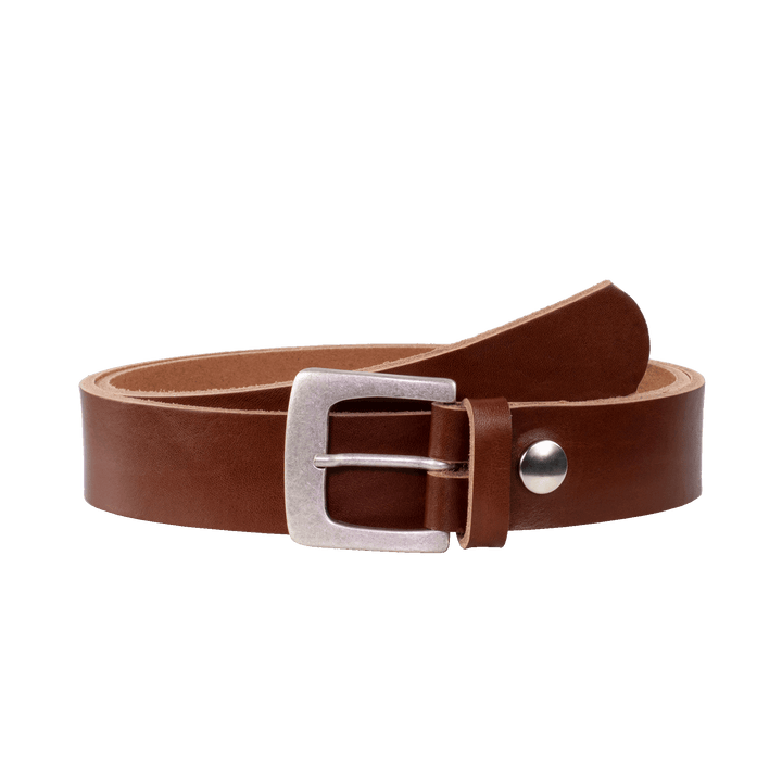 Ledergürtel 3,5cm mit Schnalle Madrid silber matt cognac ohne Muster