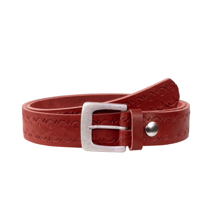 Ledergürtel 3,5cm mit Schnalle Madrid silber matt rot Lochwelle