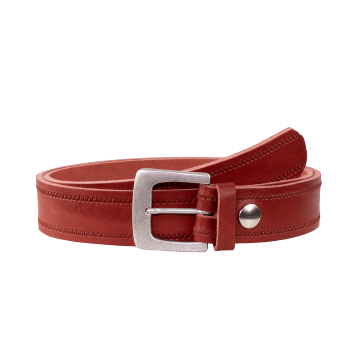 Ledergürtel 3,5cm mit Schnalle Madrid silber matt rot Reißverschluss