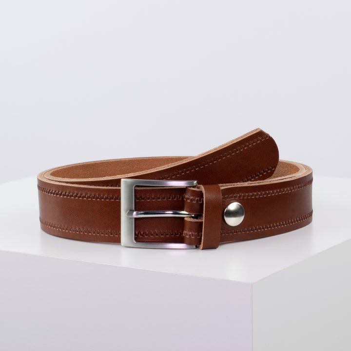 Ledergürtel 3,5cm mit Schnalle New York cognac Reißverschluss