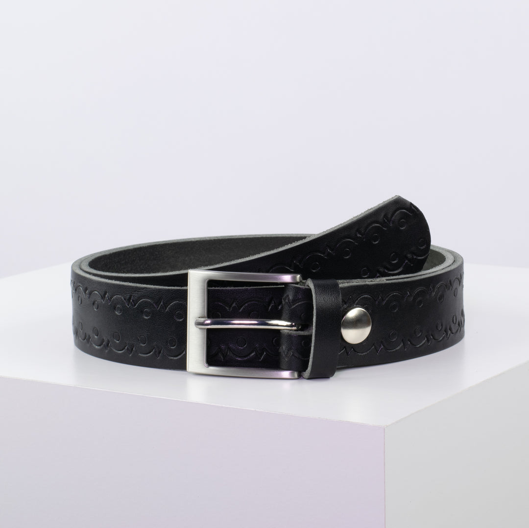 Ledergürtel 3,5cm mit Schnalle New York schwarz Lochwelle