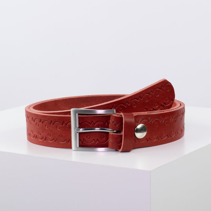Ledergürtel 3,5cm mit Schnalle San Francisco rot Lochwelle
