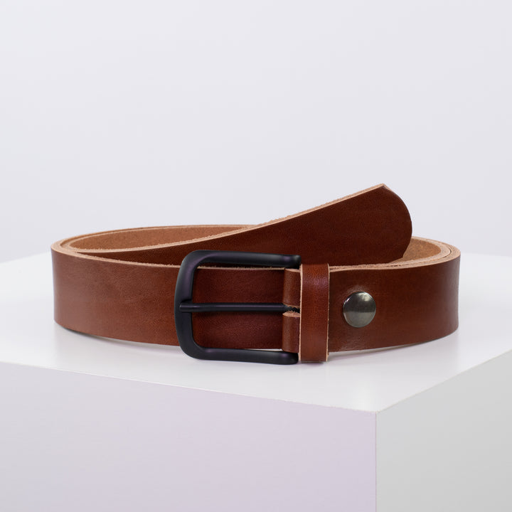 Ledergürtel 3,5cm mit Schnalle Rio cognac ohne Muster