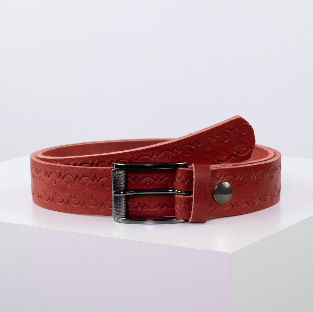 Ledergürtel 3,5cm mit Schnalle Zürich rot Lochwelle