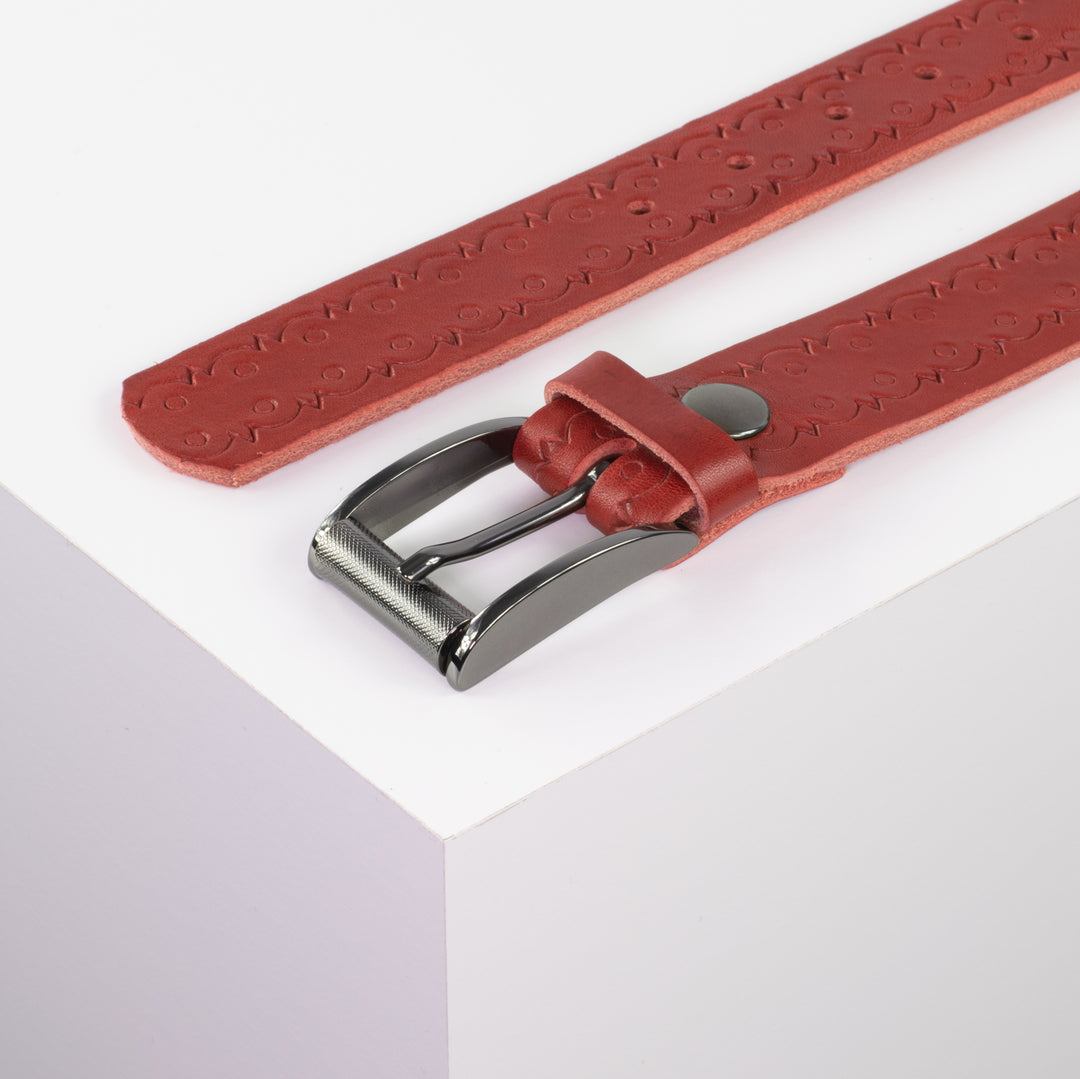 Ledergürtel 3,5cm mit Schnalle Zürich rot Lochwelle