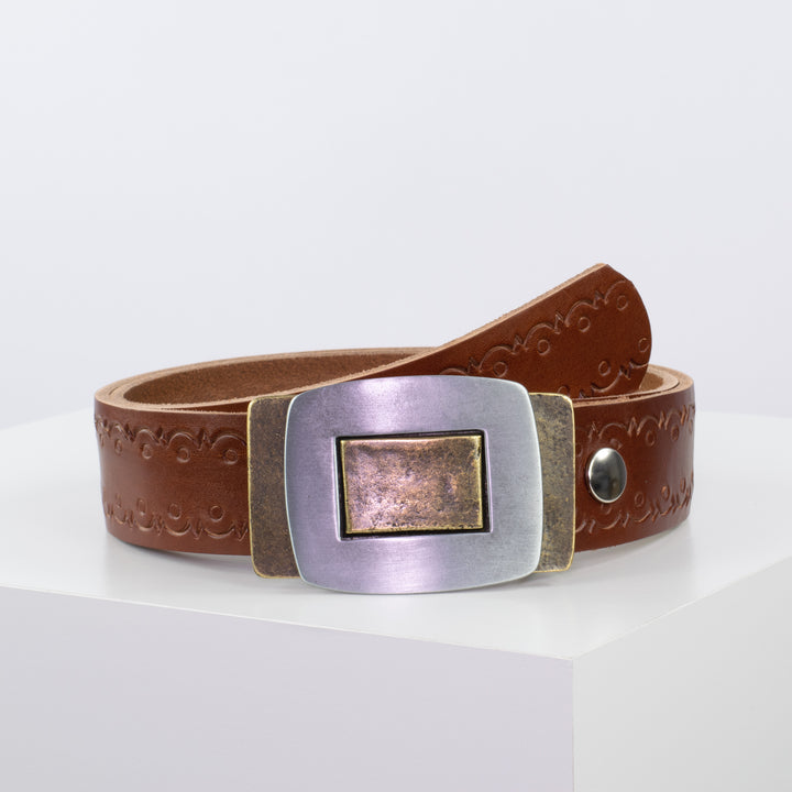 Ledergürtel 4cm mit Schnalle Inside Out cognac Lochwelle
