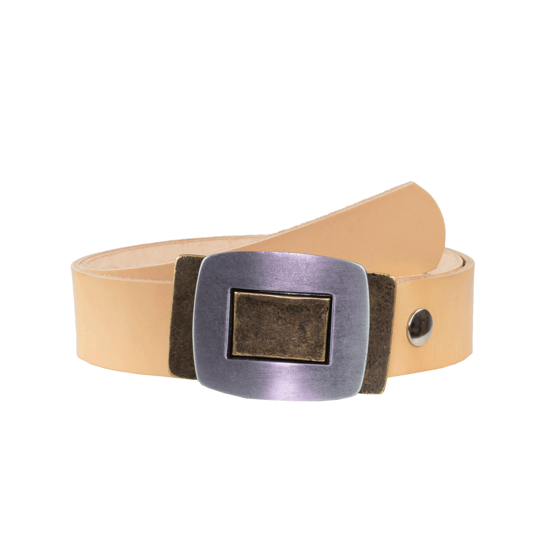 Ledergürtel 4cm mit Schnalle Inside Out natur ohne Muster