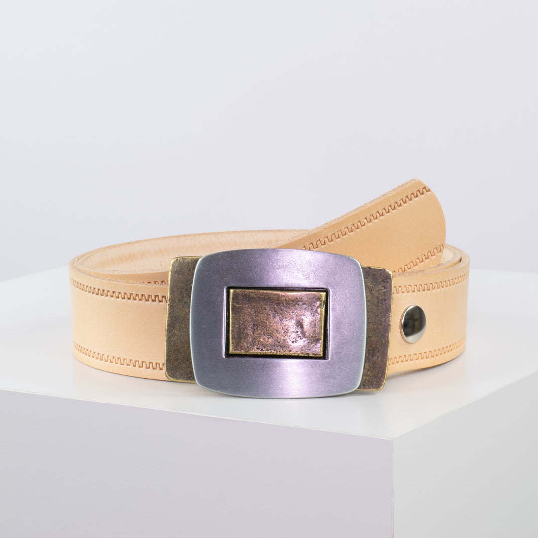 Ledergürtel 4cm mit Schnalle Inside Out natur Reißverschluss