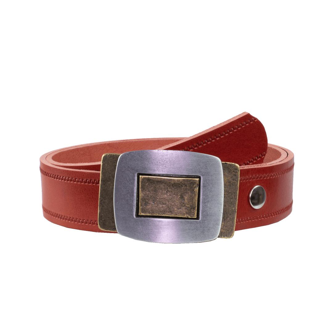 Ledergürtel 4cm mit Schnalle Inside Out rot Reißverschluss