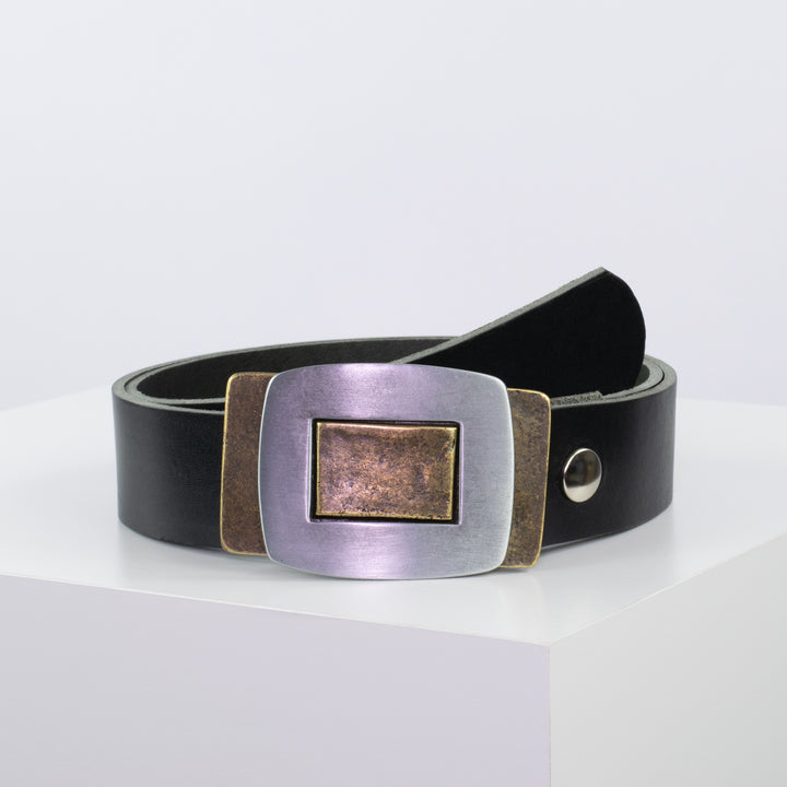 Ledergürtel 4cm mit Schnalle Inside Out schwarz ohne Muster