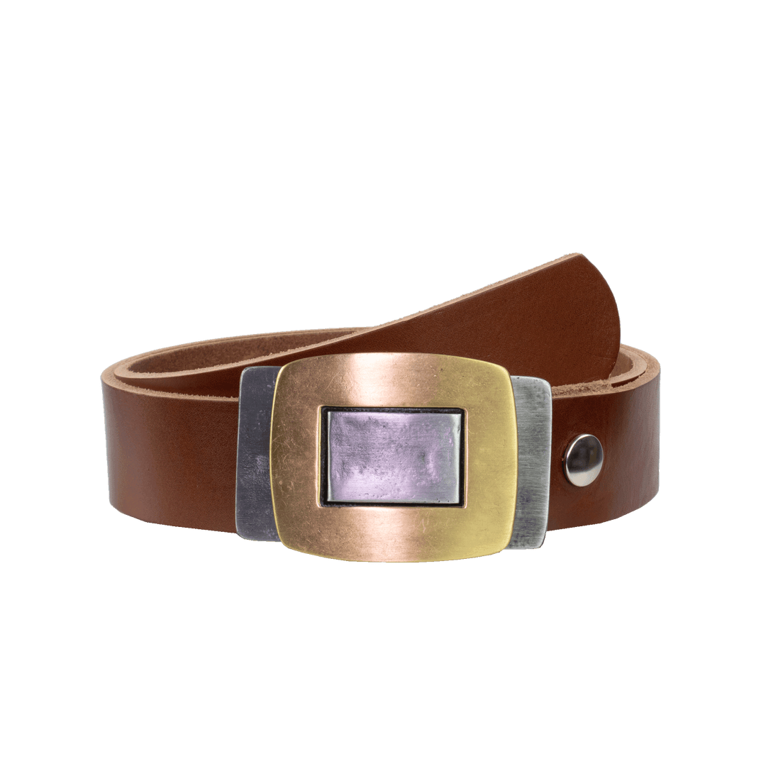 Ledergürtel 4cm mit Schnalle Outside In cognac ohne Muster