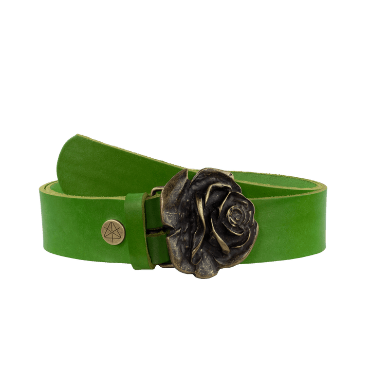 Ledergürtel 4cm mit Schnalle Rose messing apfelgrün ohne Muster