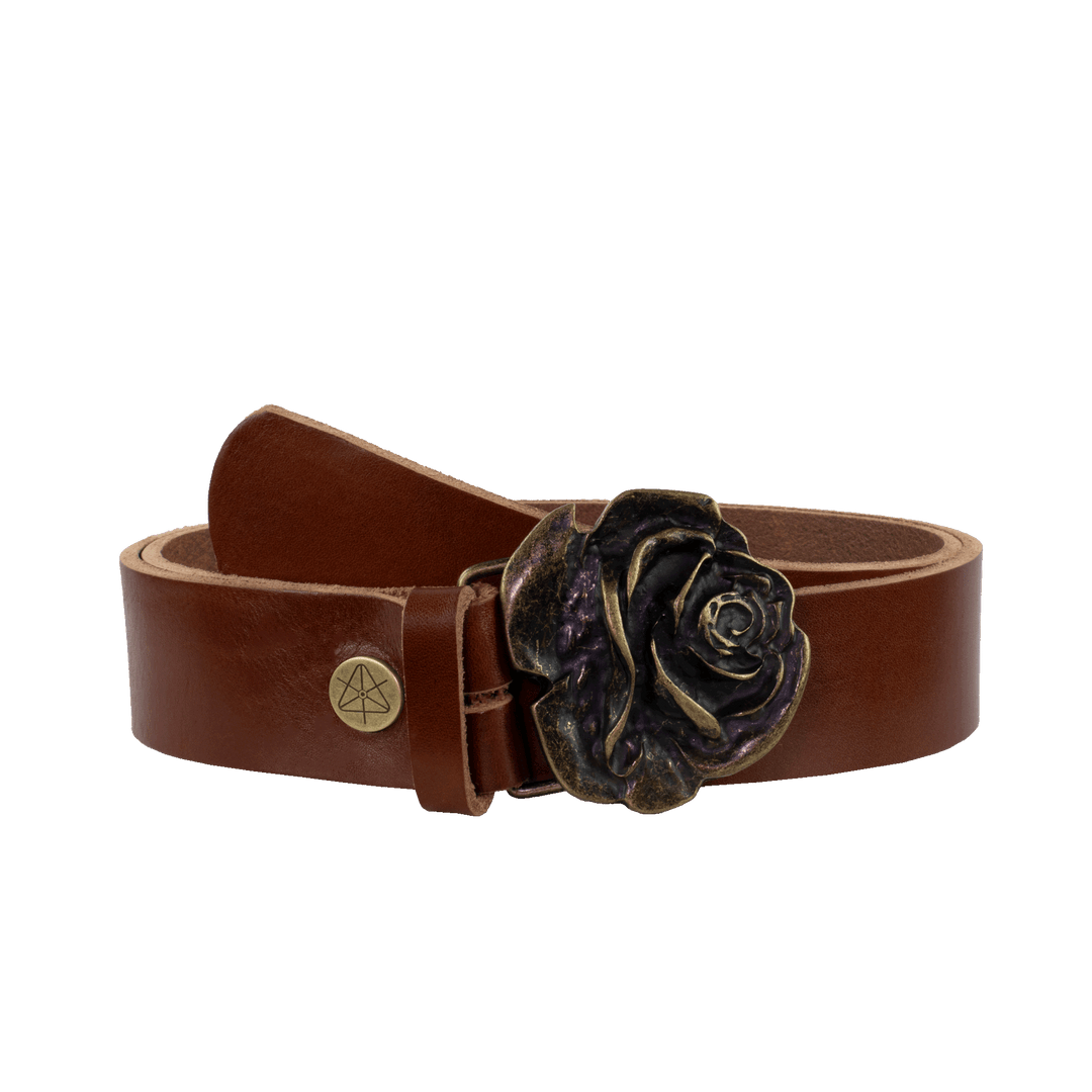 Ledergürtel 4cm mit Schnalle Rose messing cognac ohne Muster