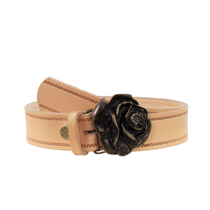 Ledergürtel 4cm mit Schnalle Rose messing natur Reißverschluss