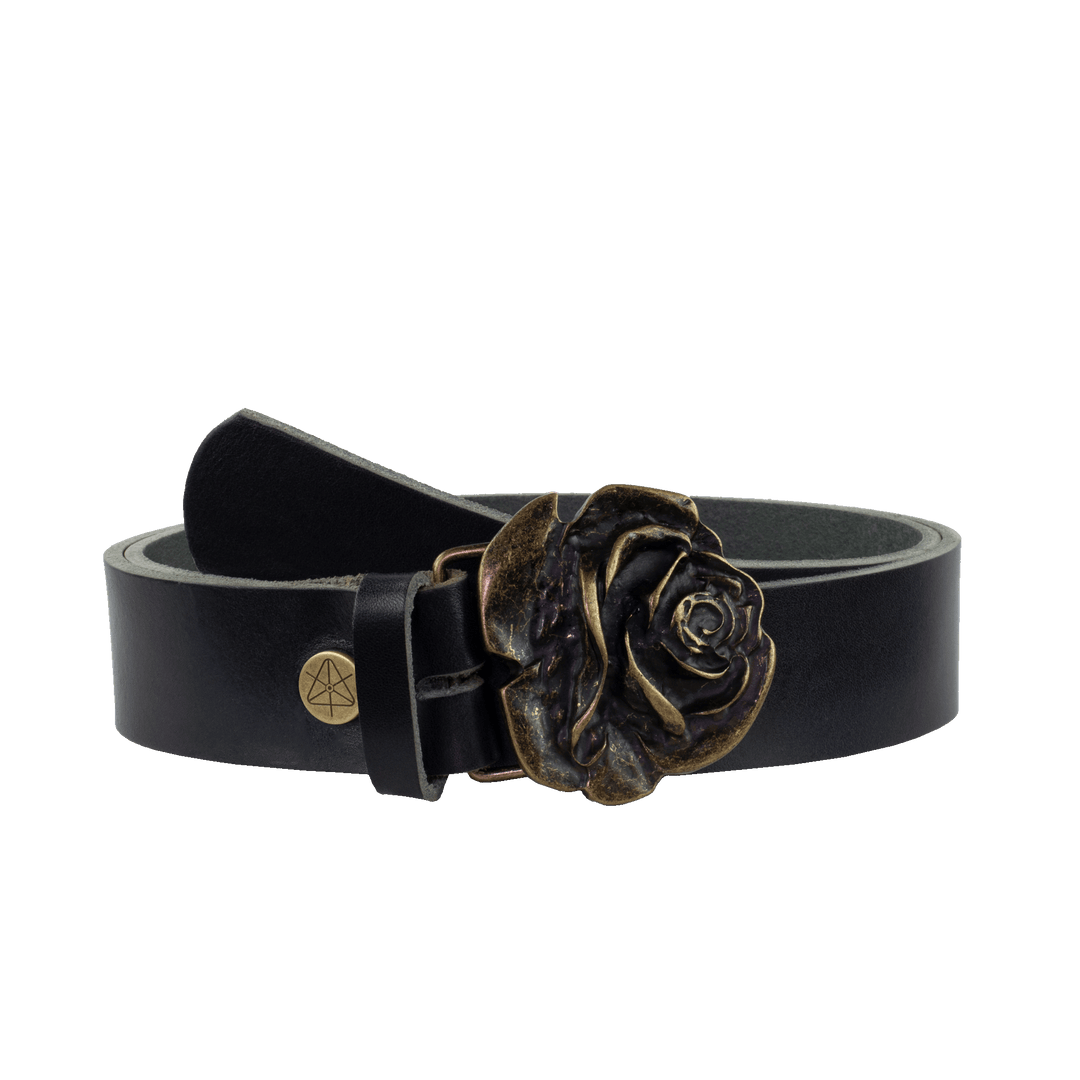 Ledergürtel 4cm mit Schnalle Rose messing navi ohne Muster