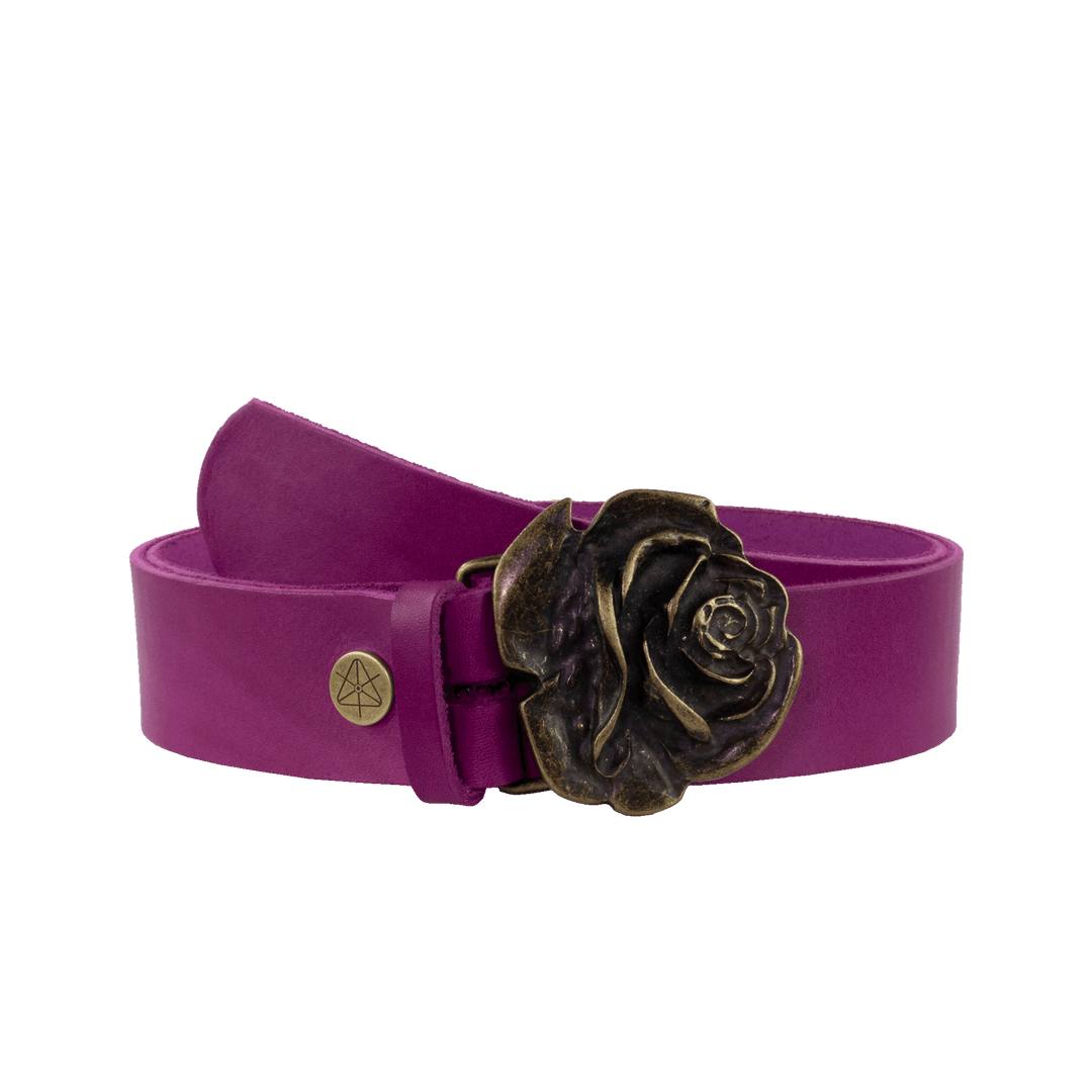 Ledergürtel 4cm mit Schnalle Rose messing pink ohne Muster