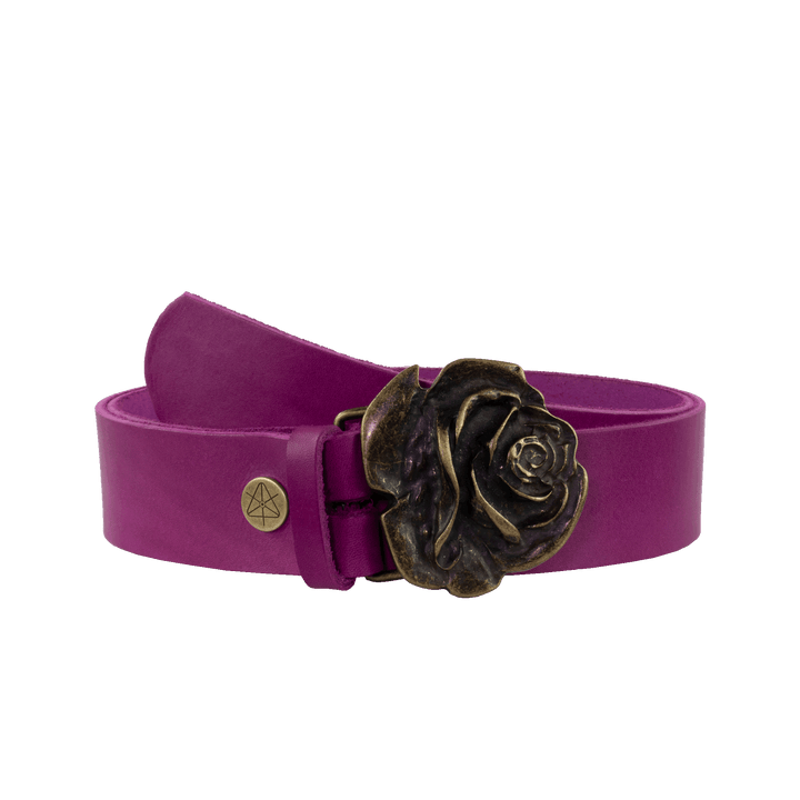 Ledergürtel 4cm mit Schnalle Rose messing pink ohne Muster
