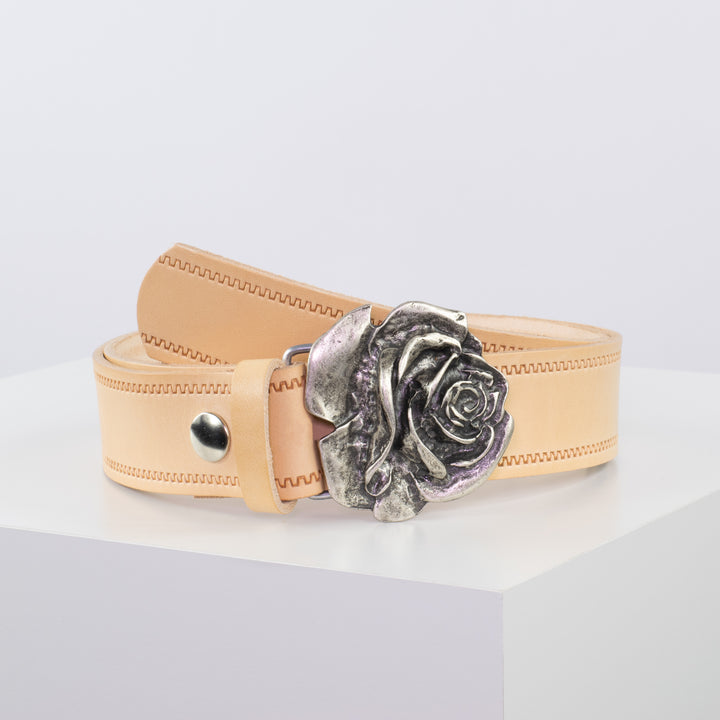 Ledergürtel 4cm mit Schnalle Rose natur Reißverschluss
