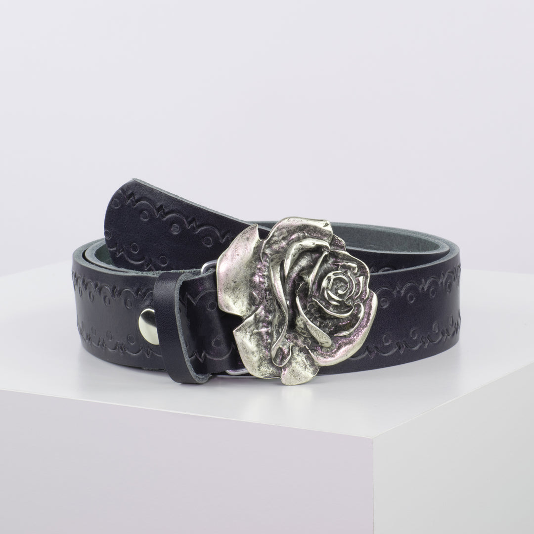 Ledergürtel 4cm mit Schnalle Rose navi Lochwelle