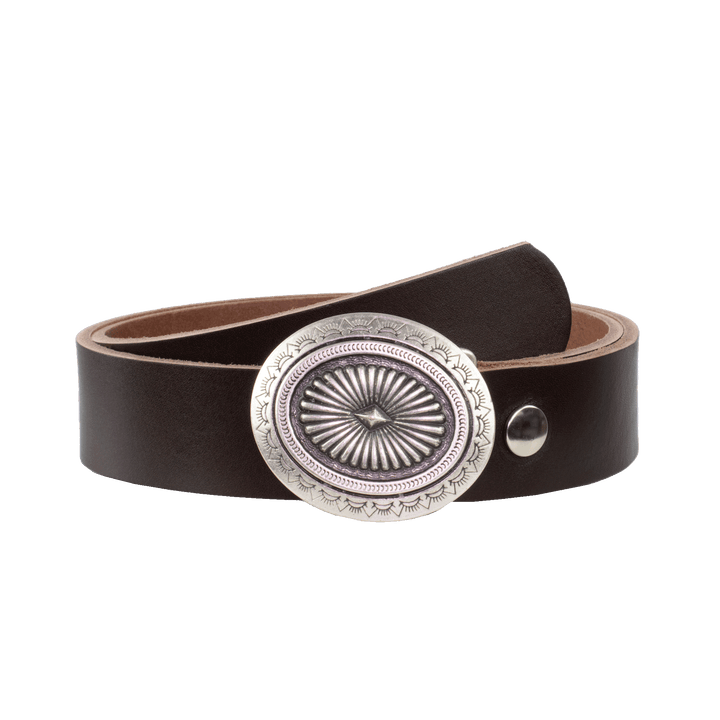 Ledergürtel 4cm mit Schnalle Floral silber dunkelbraun ohne Muster