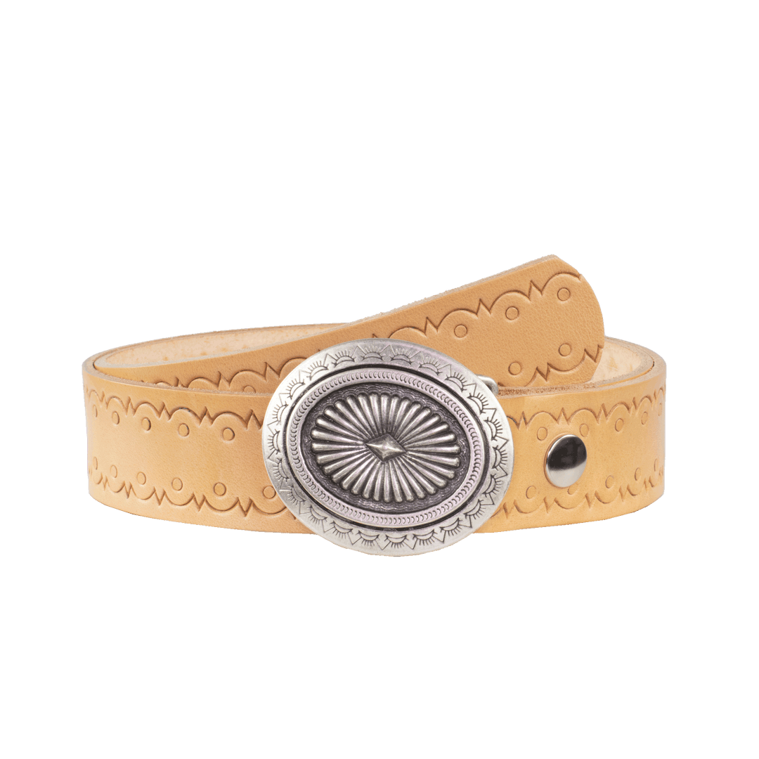 Ledergürtel 4cm mit Schnalle Floral silber natur Lochwelle