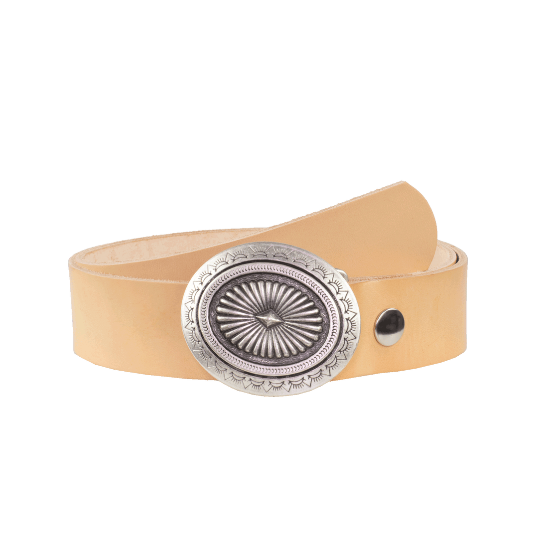Ledergürtel 4cm mit Schnalle Floral silber natur ohne Muster