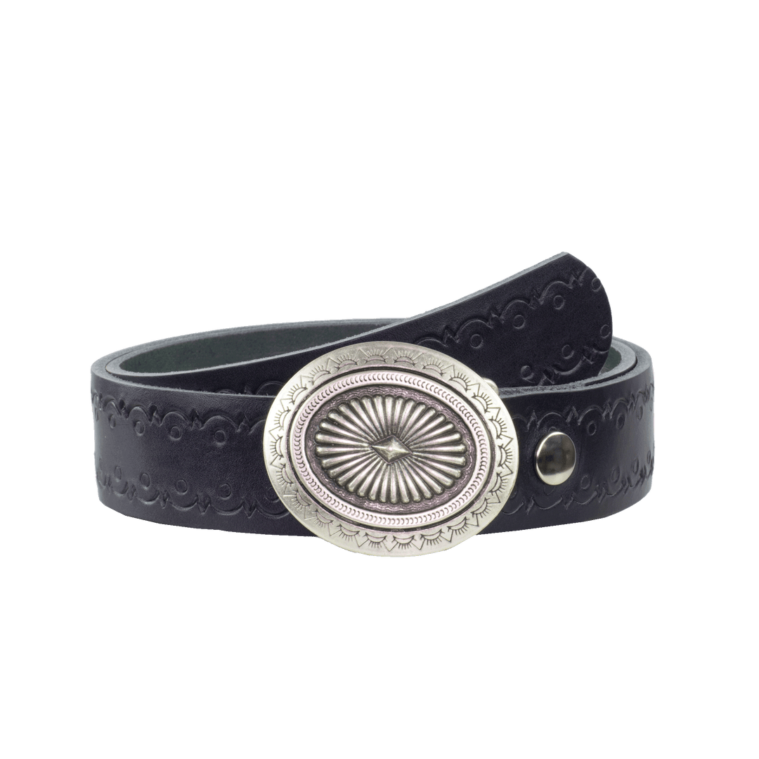 Ledergürtel 4cm mit Schnalle Floral silber navi Lochwelle