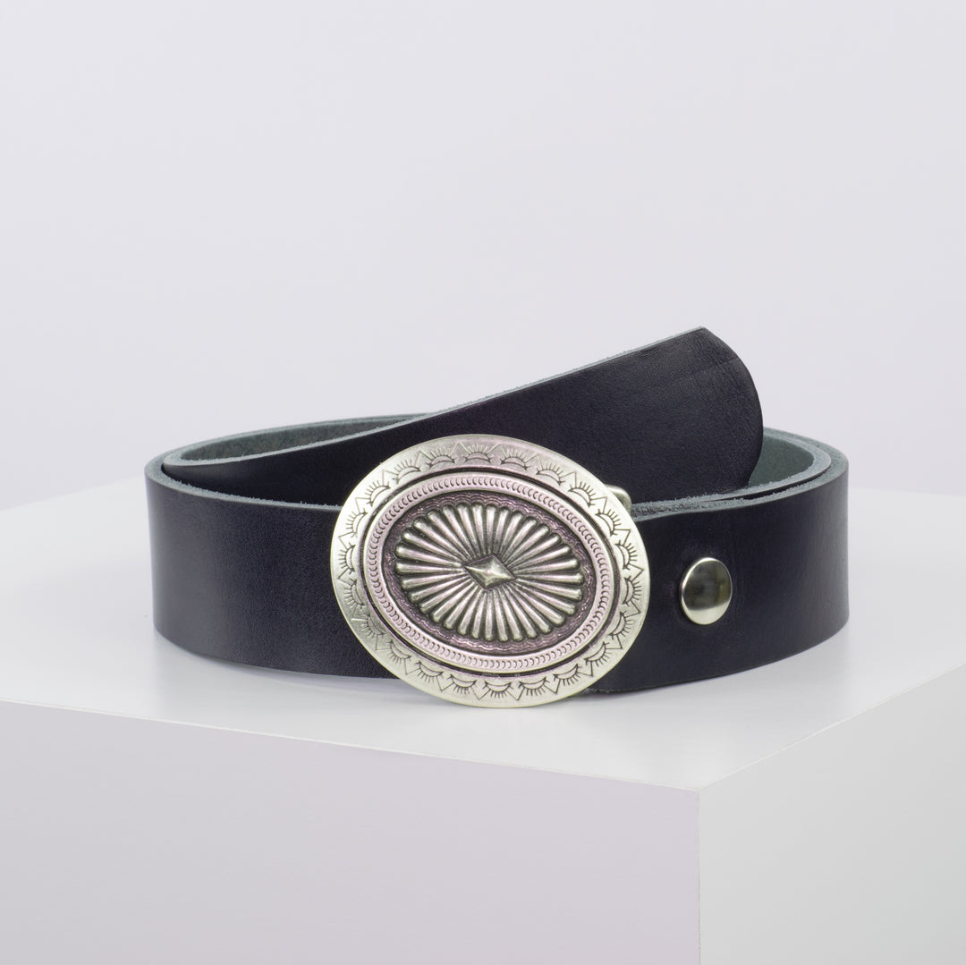 Ledergürtel 4cm mit Schnalle Floral silber navi ohne Muster