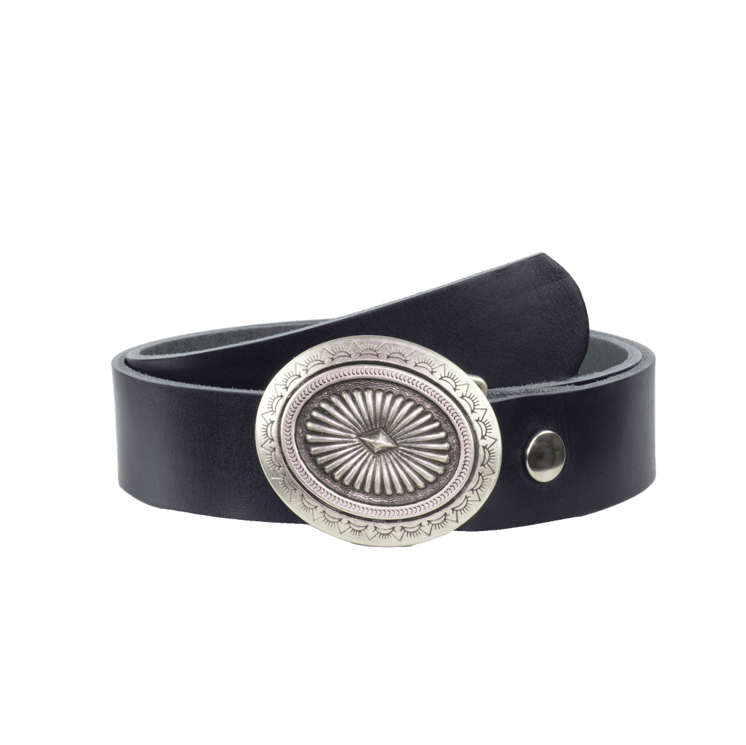 Ledergürtel 4cm mit Schnalle Floral silber navi ohne Muster